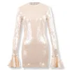 Rotate Birger Christensen Sequined Mini Dress With Flared Cuffs In Nude