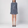 Rotate Birger Christensen Open Back Sequined Flared Dress With Poet Sleeve In Blue