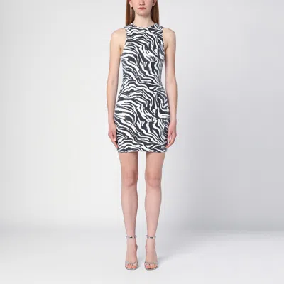 Rotate Birger Christensen Zebra-print Sequined Stretch Recycled-tulle Mini Dress In Black