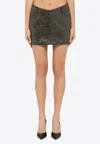 Rotate Birger Christensen Black Mini-skirt With All-over Paillettes And Logo Patch In Black