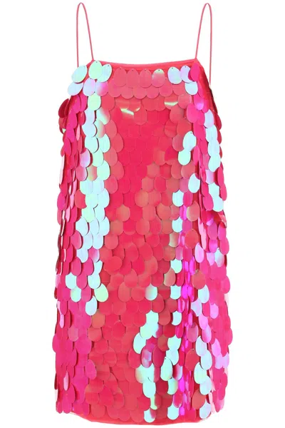 Rotate Birger Christensen Sequined Mini Slip Dress In Pink Glo (fuchsia)