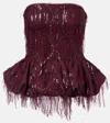 Rotate Birger Christensen Sequined Peplum Top In Burgundy
