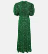 Rotate Birger Christensen Embellished Puff-sleeve Maxi Dress In Green