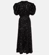 Rotate Birger Christensen All-over Sequin-embellished Midi Dress With Ribbon Fastening In Black