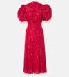 Rotate Birger Christensen Sequined Puff-sleeve Midi Dress In Rot