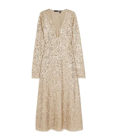 Rotate Birger Christensen Sequined Recycled-tulle Midi Dress In Gold