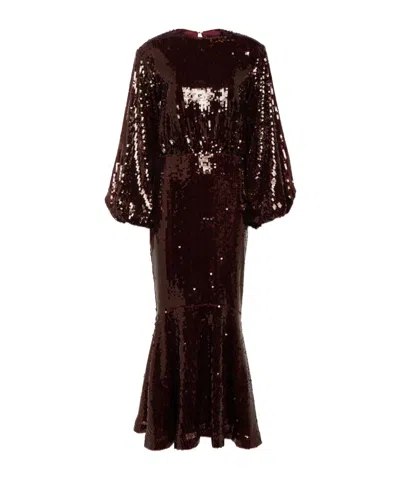 Rotate Birger Christensen Sequined Round Neck Dress In Burgundy
