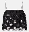 Rotate Birger Christensen Rotate Black Crop Top With Scalloped Sequin Embellishment In Black