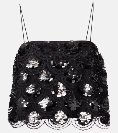 ROTATE BIRGER CHRISTENSEN SEQUINED SCALLOPED CROP TOP