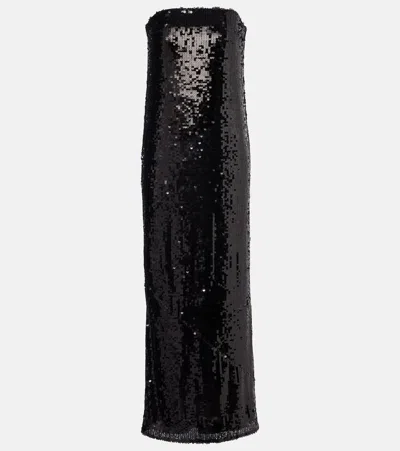 Rotate Birger Christensen Sequined Strapless Maxi Dress In Black