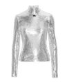 Rotate Birger Christensen Sequined Turtleneck Blouse In Gray