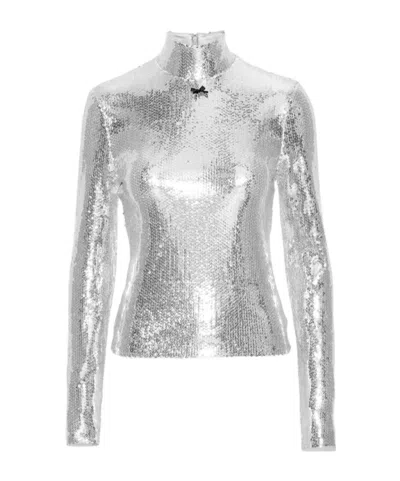 Rotate Birger Christensen Sequined Turtleneck Blouse In Gray