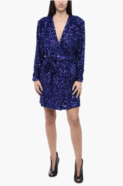 ROTATE BIRGER CHRISTENSEN SEQUINED WRAP MINI DRESS WITH BELT