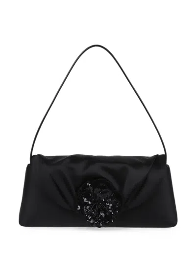 Rotate Birger Christensen Sequin-embellished Floral-appliqué Clutch Bag In Black
