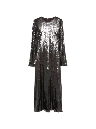 Rotate Birger Christensen Sequin Embellished Maxi Dress Long Sleeves In Black