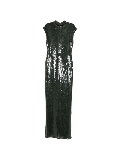 Rotate Birger Christensen Sequin-embellished Mock-neck Maxi Dress In Animal Print