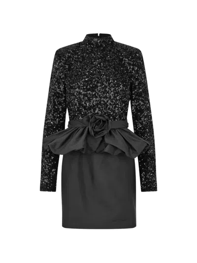 Rotate Birger Christensen Sequin-embellished Peplum Mini Dress In Black