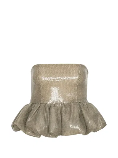 Rotate Birger Christensen Sequin-embellished Peplum Top In Gold