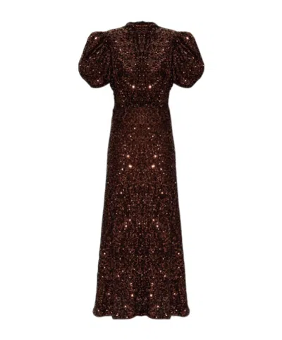 Rotate Birger Christensen Sequin-embellishment Puff-sleeve Midi Dress In Burgundy