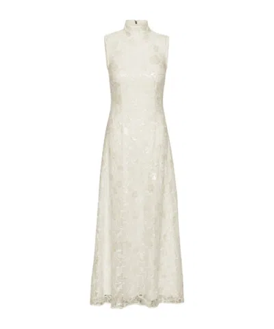 Rotate Birger Christensen Sequin Maxi Dress High Neckline Sleeveless In White