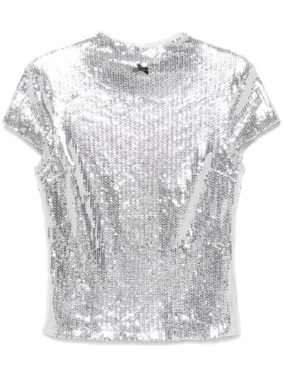 Rotate Birger Christensen Sequinned Cap-sleeve Top In Grey