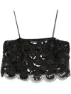 Rotate Birger Christensen Rotate Black Crop Top With Scalloped Sequin Embellishment In Black