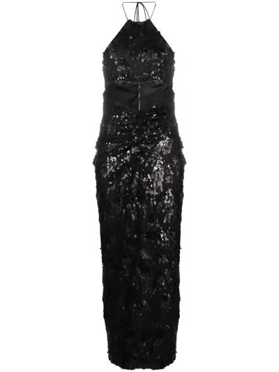 Rotate Birger Christensen Sequin-embellished Halterneck Midi Dress In Black