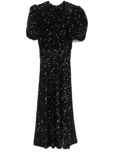 Rotate Birger Christensen Womens Black Regular-fit Puff-sleeve Sequin Midi Dress