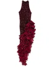 Rotate Birger Christensen Sequinned Ruffled Midi Dress In Red