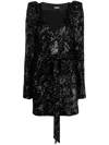 Rotate Birger Christensen Rotate Ladies Black Sequinned-tulle Wrap Minidress In Black