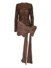 Rotate Birger Christensen Sequins-bow Mini Dress In Brown