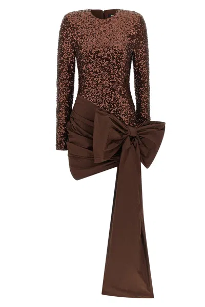 Rotate Birger Christensen Bow-detail Sequined Minidress In Brown