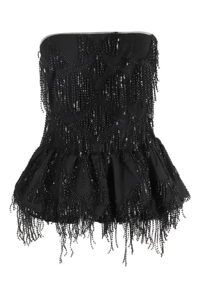 Rotate Birger Christensen Sequins Bubble Top In Black