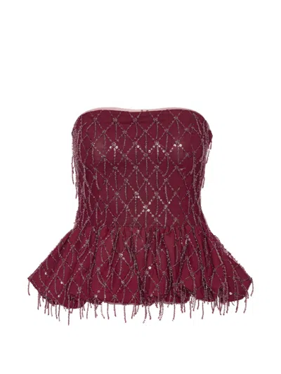 Rotate Birger Christensen Sequins Bubble Top Dark Red In Purple