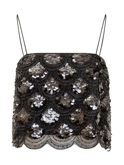 Rotate Birger Christensen Sequins Crop Top In Black