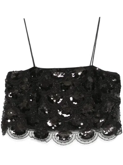 Rotate Birger Christensen Sequins Crop Top In Black