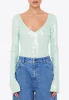 Rotate Birger Christensen Rotate Green Long Sleeve Top With All-over Sequins In Recycled Fabric Woman In Mint