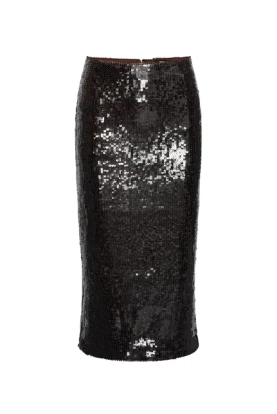Rotate Birger Christensen Sequins Fitted Back-slit Midi Skirt In Black