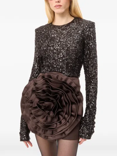 Rotate Birger Christensen Sequins Flower Mini Dress In Brown