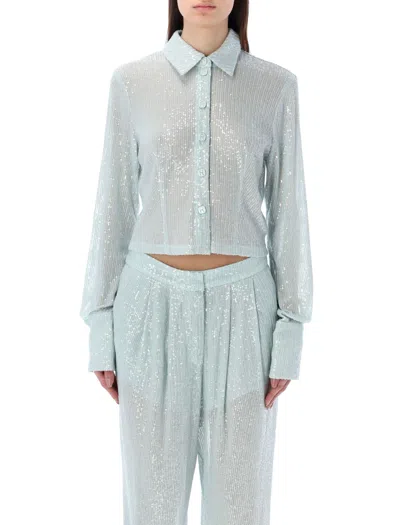 Rotate Birger Christensen Short Shirt With Sequins In Sky Blue