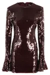 Rotate Birger Christensen Sequins Ls Mini Dress In Brown