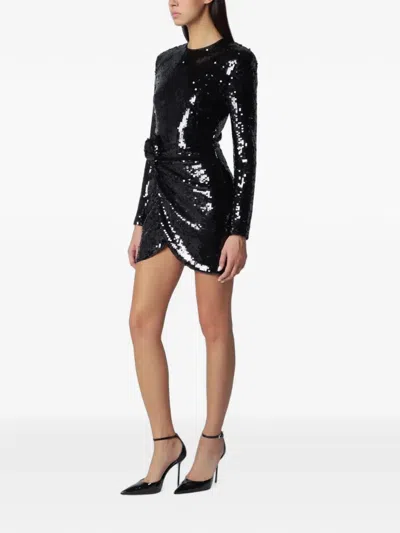 Rotate Birger Christensen Rotate Birgerchristensen Olive Black Sequined Mini Dress With Rosette In Green