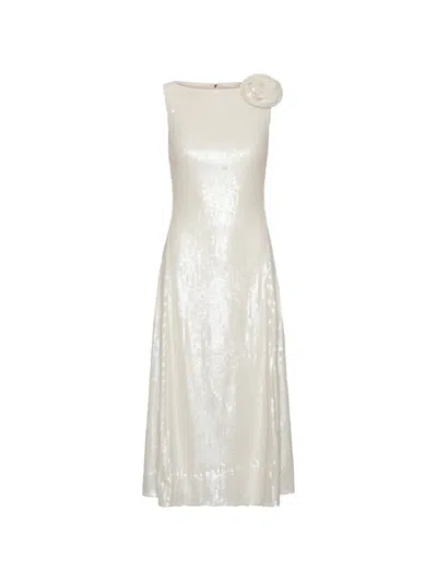 Rotate Birger Christensen Sequins Midi Flared Dress White