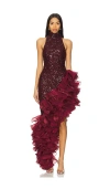 Rotate Birger Christensen Sequinned Ruffled Midi Dress In Zinfandel
