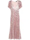 Rotate Birger Christensen Rotate Birgerchristensen Sequins Midi V-neck Dress In Pink