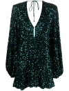 Rotate Birger Christensen Sequin Embellished V-neck Mini Dress In Green