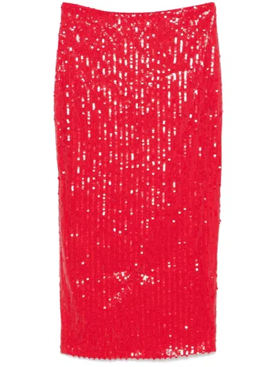 Rotate Birger Christensen Sequins Pencil Skirt In Red