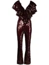 Rotate Birger Christensen Ruffled-detailing Sequined Jumpsuit In Red