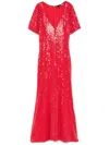 Rotate Birger Christensen Sequins V-neck Midi Dress In Rot