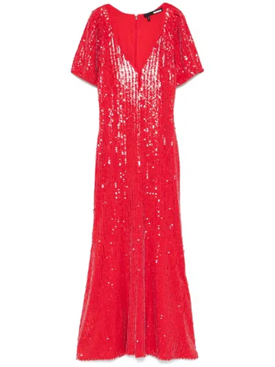 Rotate Birger Christensen Sequins V-neck Midi Dress In Red